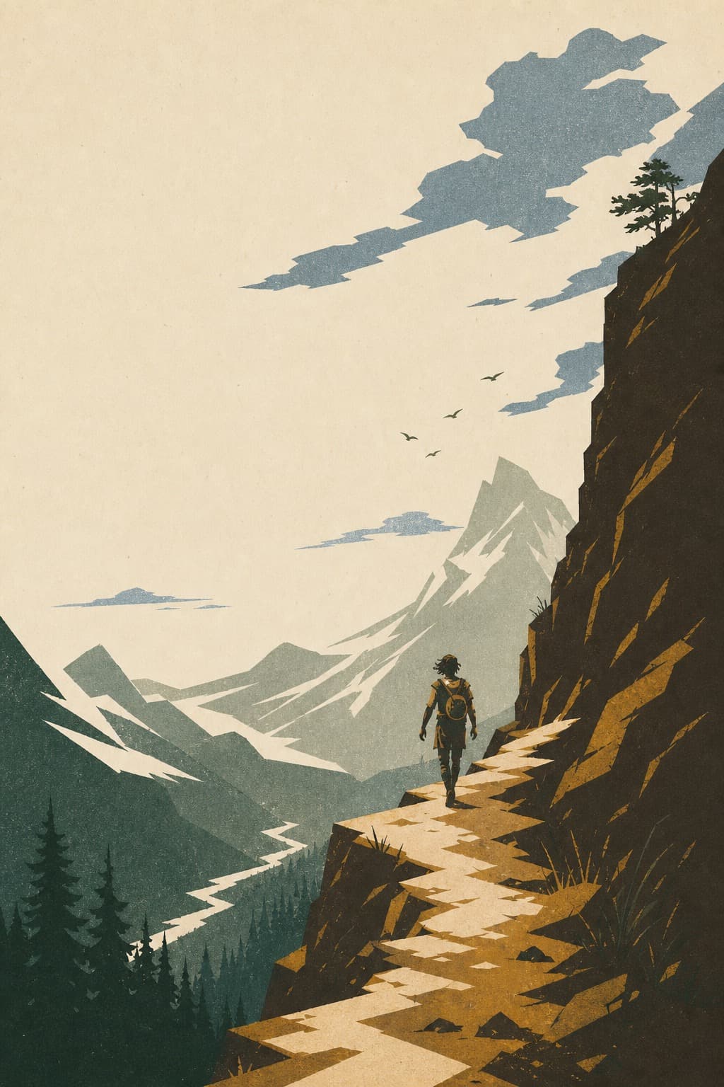 Illustrated travel scene representing the Avid Adventurer archetype