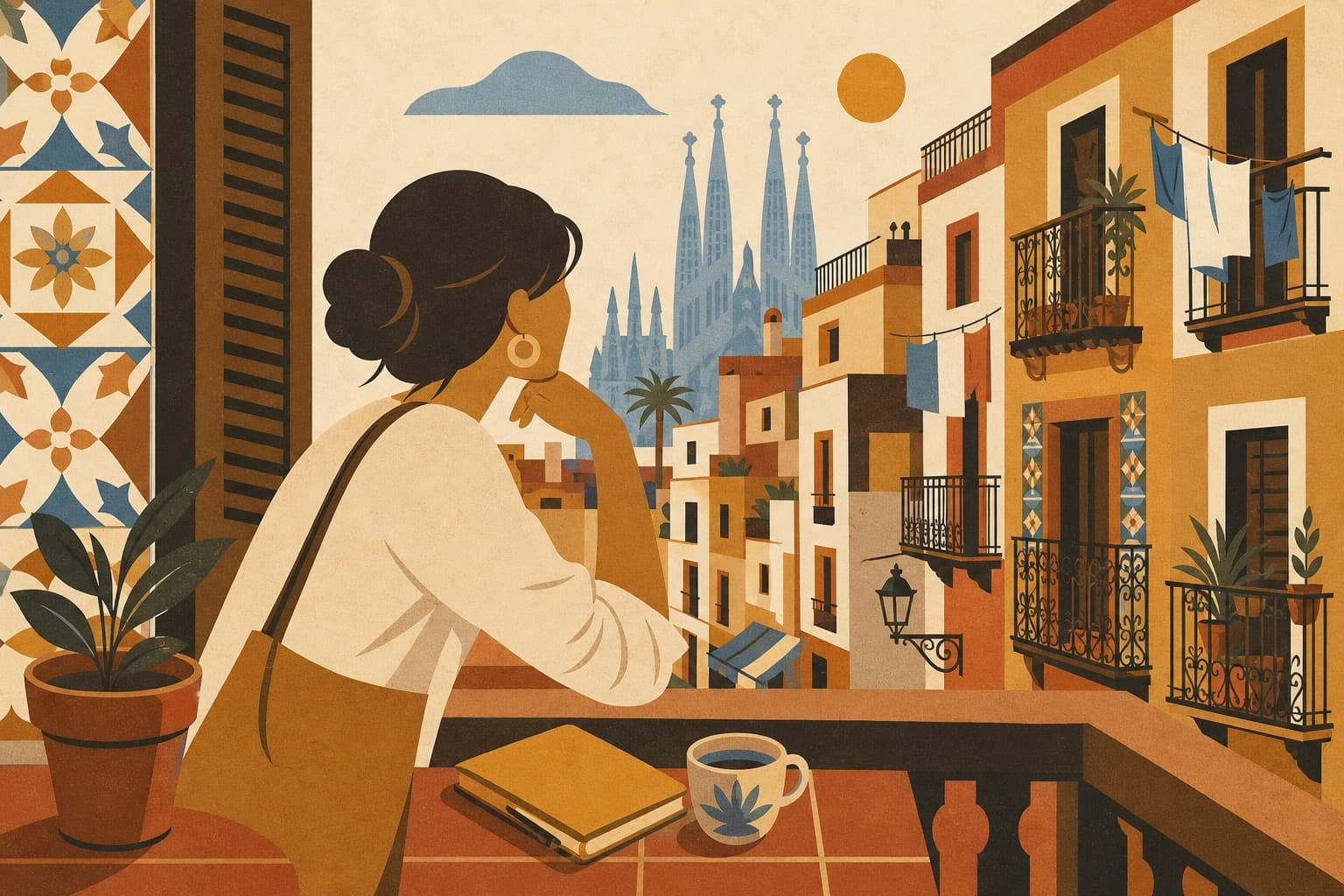 Illustrated travel scene representing the Cultural Immersive archetype