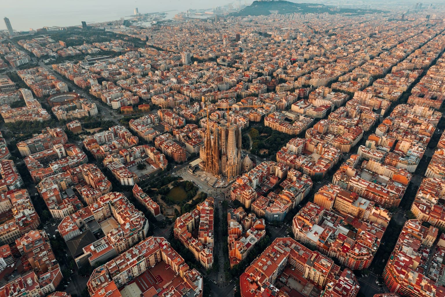 Barcelona cityscape with travel personality color overlay