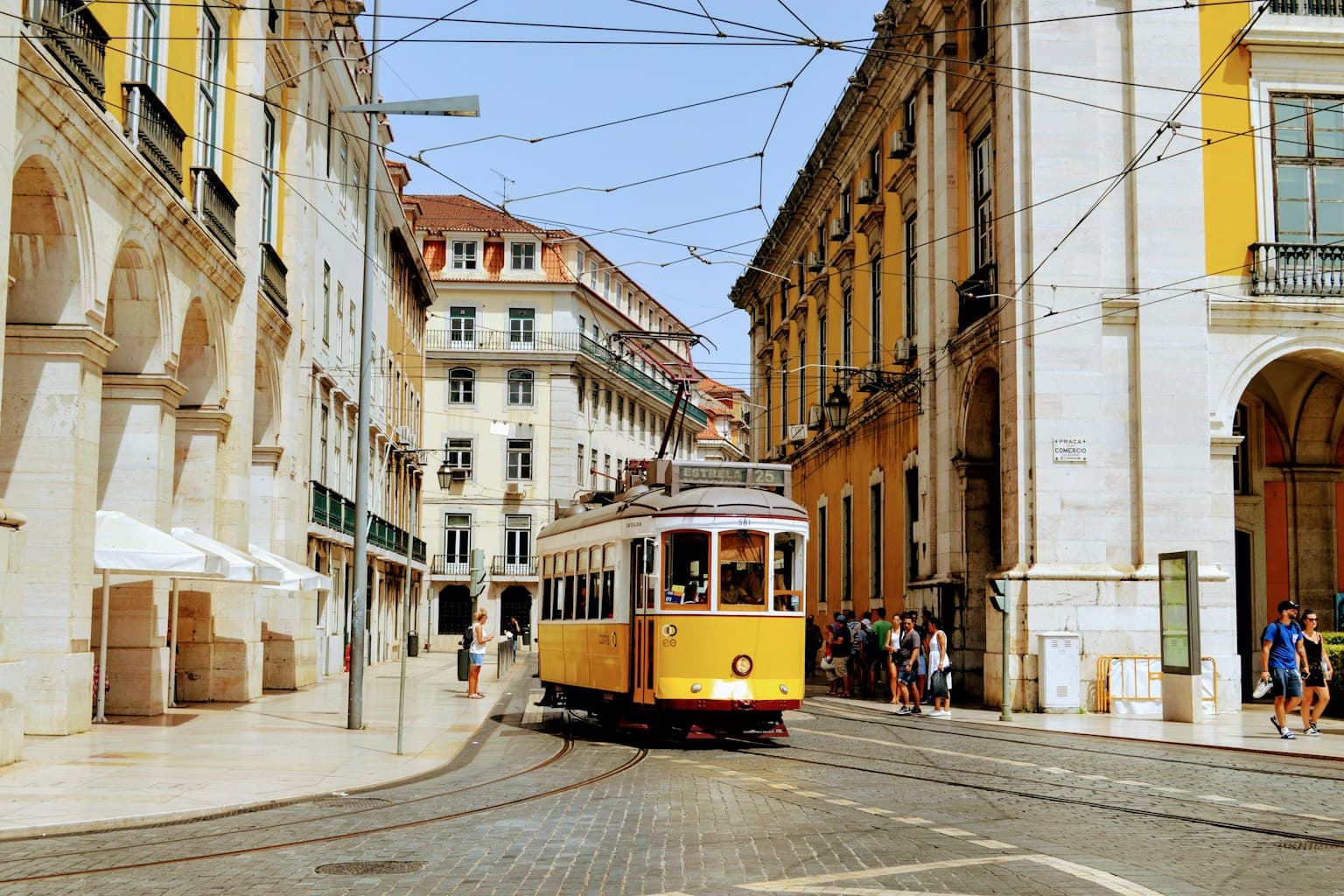 Lisbon cityscape with travel personality color overlay