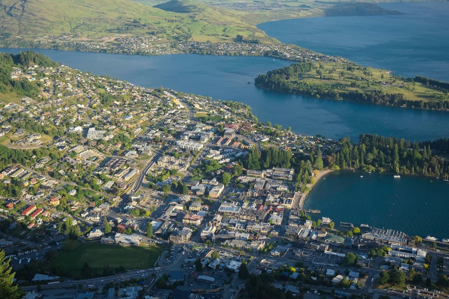Queenstown cityscape with travel personality color overlay