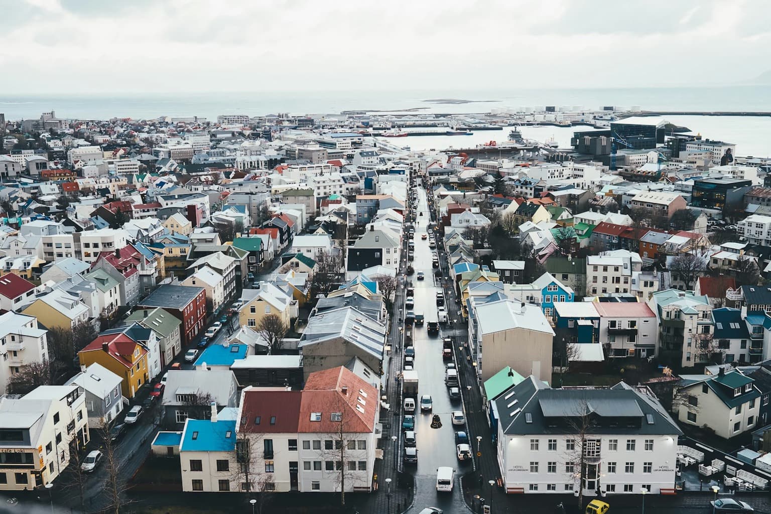 Reykjavík cityscape with travel personality color overlay