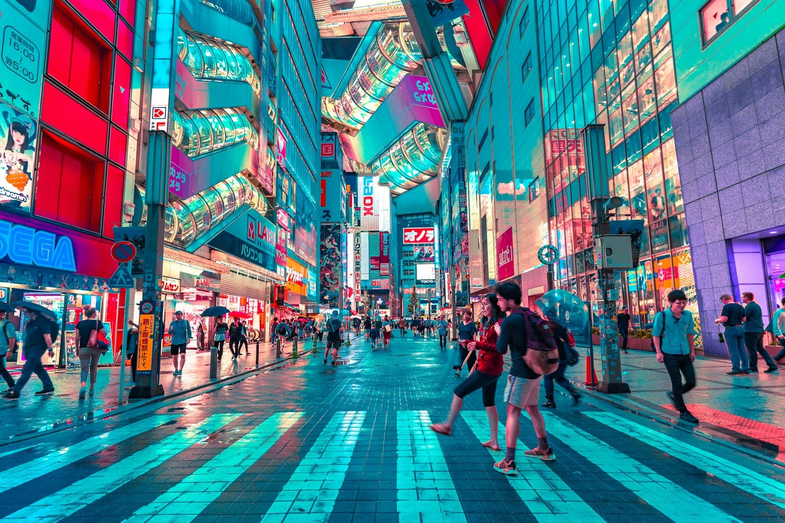 Tokyo cityscape with travel personality color overlay