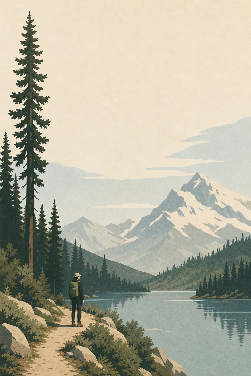 Illustrated travel scene representing the Nature Enthusiast archetype