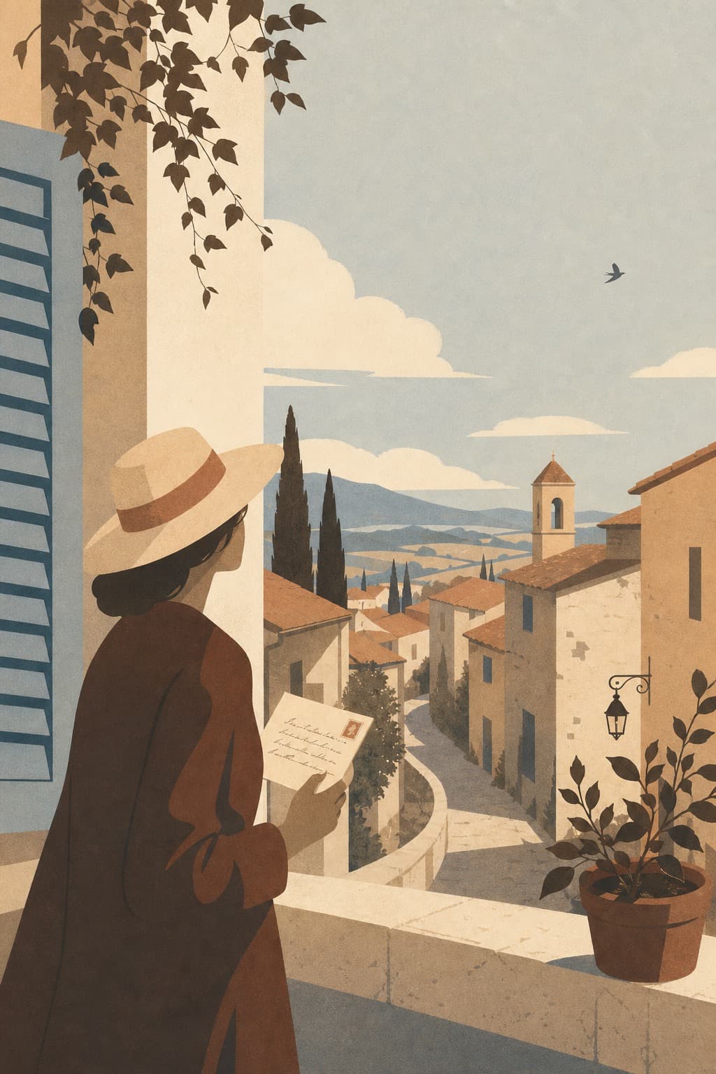 Illustrated travel scene representing the Nostalgic Romantic archetype
