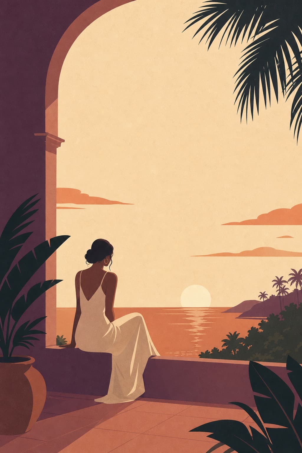 Illustrated travel scene representing the Soul Seeker archetype