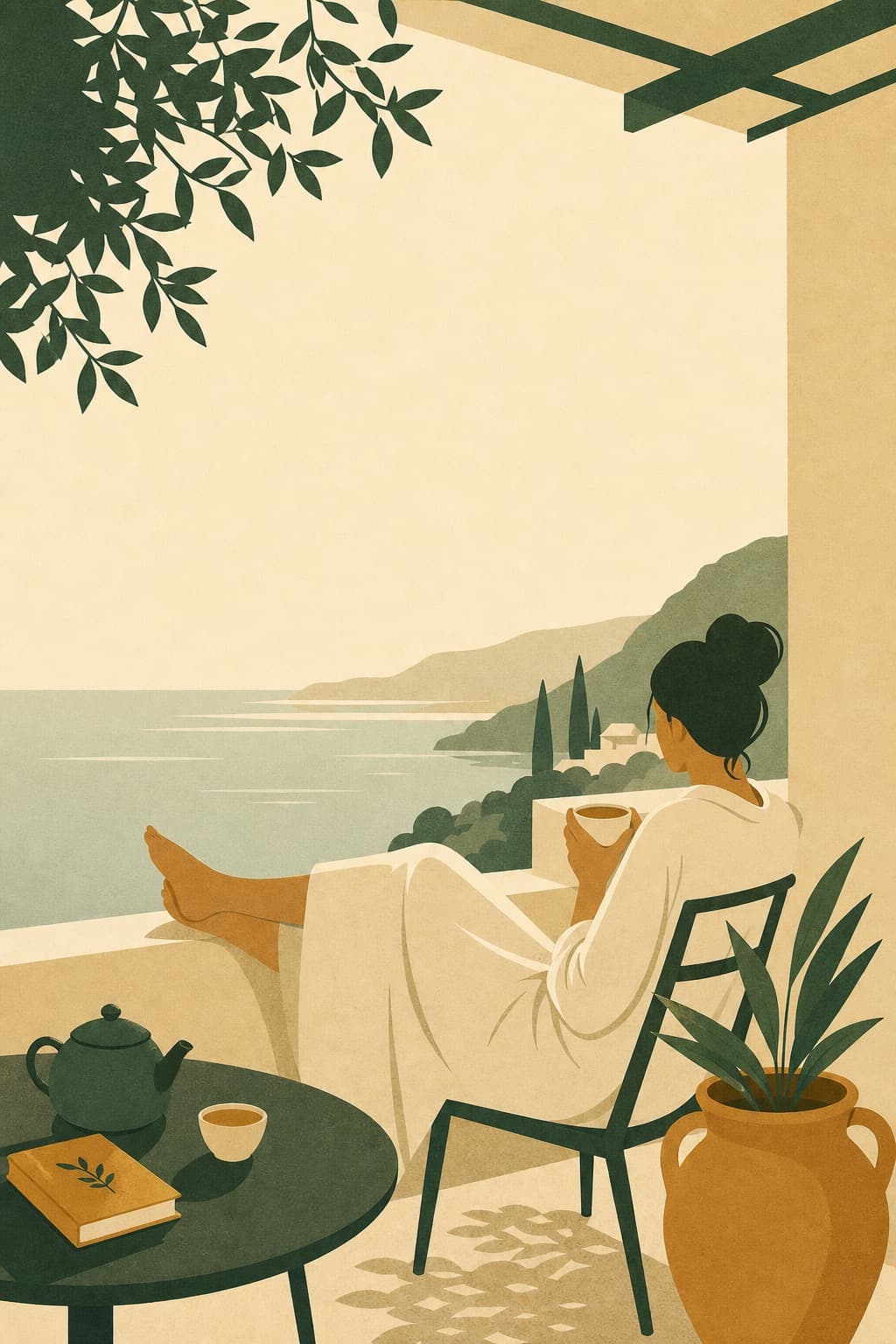 Illustrated travel scene representing the Wellness Devotee archetype